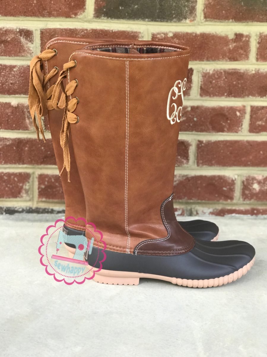 tan and brown duck boots