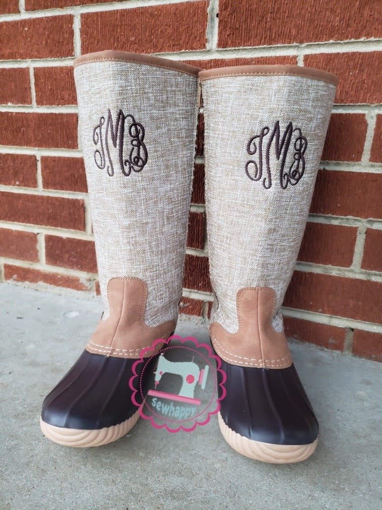 monogrammed duck boots wide calf